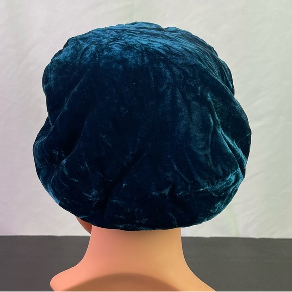 Vintage Reversible Velvet Beret Hat Black & Teal - Picture 3 of 8
